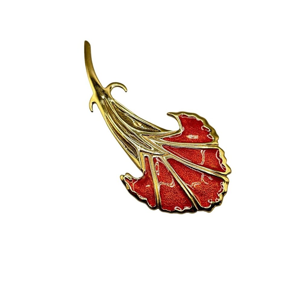 Vintage Givenchy Red Enamel Gold Flower Brooch Pin Statement Floral Brooch